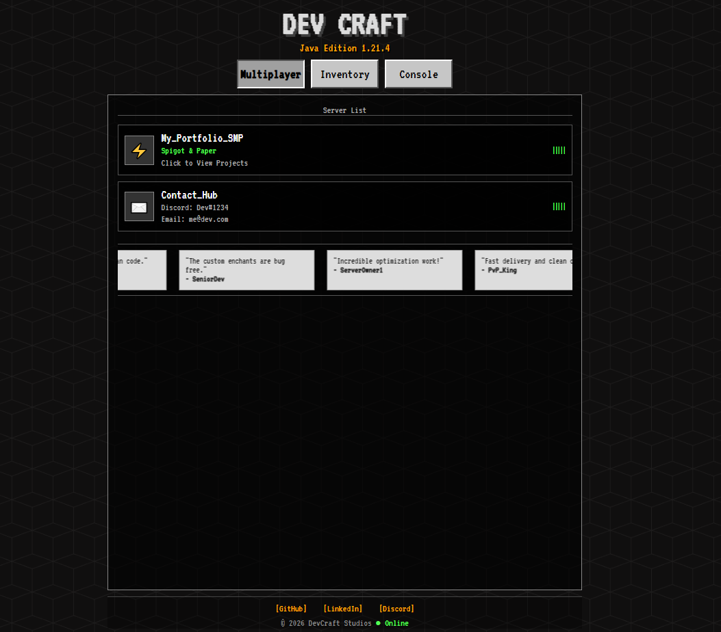 DevCraft MC Theme Portfolio